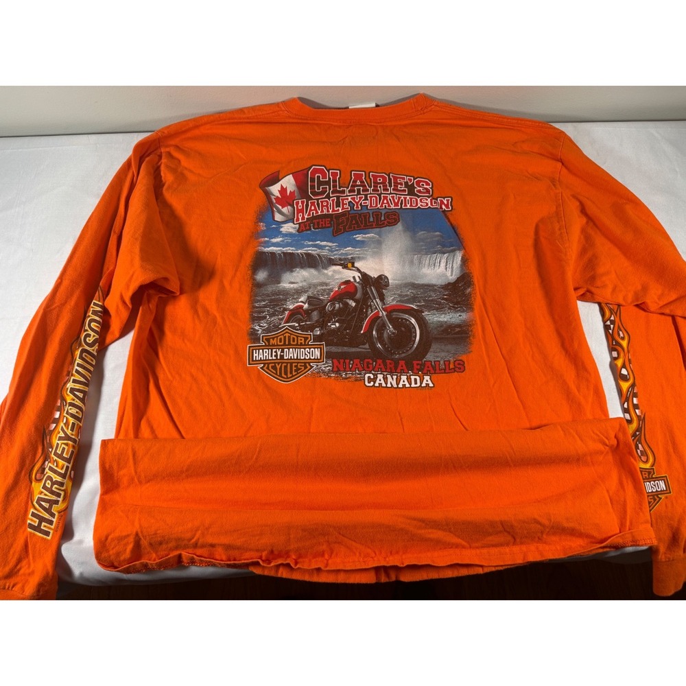 Harley-Davidson Niagara Falls Canada Orange Long Sleeve Graphic Tee Mens 2XL